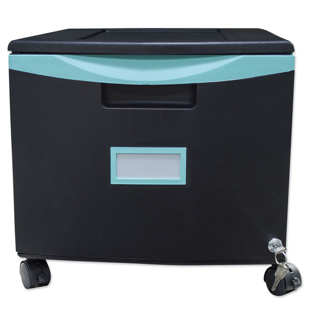 Single-Drawer Mobile Filing Cabinet, 1 Legal/Letter-Size File Drawer, Black/Teal, 14.75