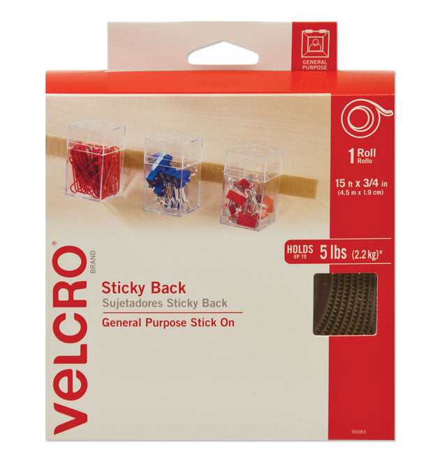 Sticky-Back Fasteners with Dispenser, Removable Adhesive, 0.75