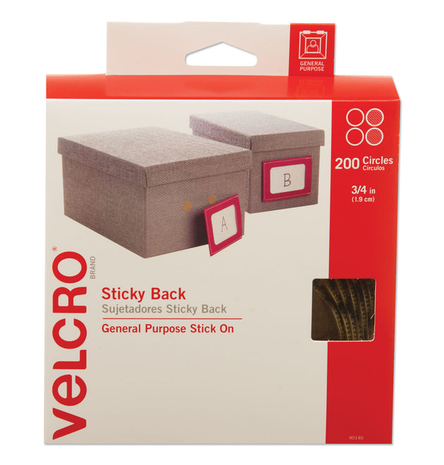 Sticky-Back Fasteners with Dispenser Box, Removable Adhesive, 0.75