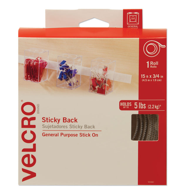 Sticky-Back Fasteners with Dispenser, Removable Adhesive, 0.75