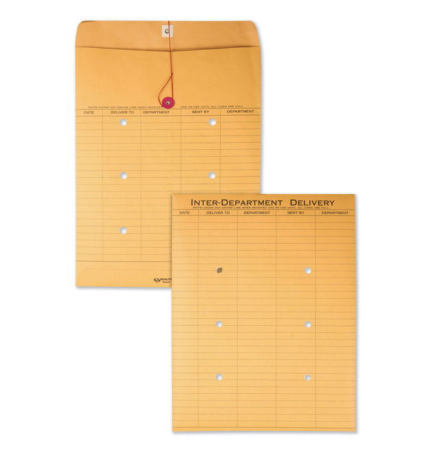 Brown Kraft String/Button Interoffice Envelope, #97, Two-Sided Five-Column Format, 52-Entries, 10 x 13, Brown Kraft, 100/CT