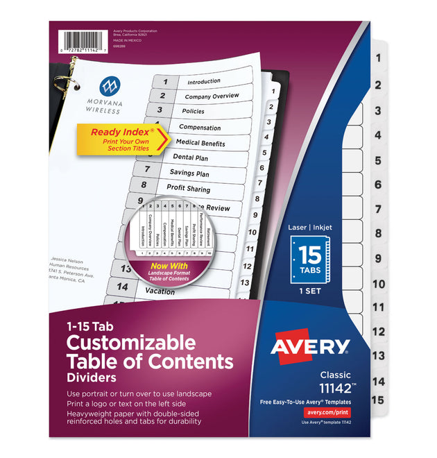 Customizable TOC Ready Index Black and White Dividers, 15-Tab, 1 to 15, 11 x 8.5, 1 Set