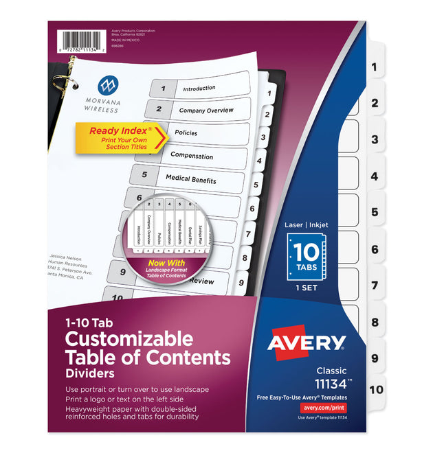 Customizable TOC Ready Index Black and White Dividers, 10-Tab, 1 to 10, 11 x 8.5, 1 Set