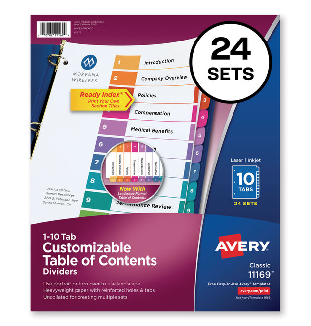 Customizable TOC Ready Index Multicolor Tab Dividers, Uncollated, 10-Tab, 1 to 10, 11 x 8.5, White, 24 Sets