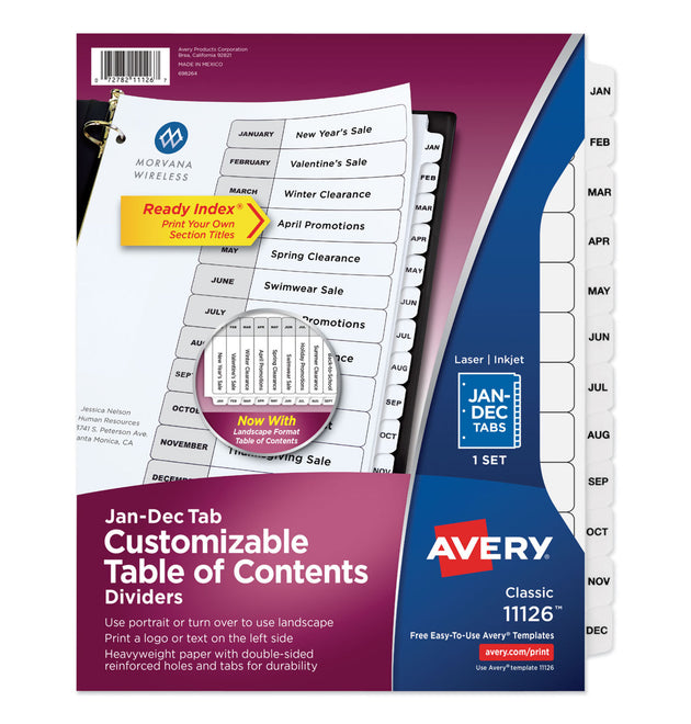 Customizable TOC Ready Index Black and White Dividers, 12-Tab, Jan. to Dec., 11 x 8.5, 1 Set