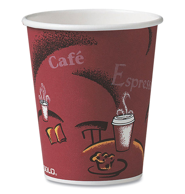 Paper Hot Drink Cups in Bistro Design, 10 oz, Maroon, 1,000/Carton