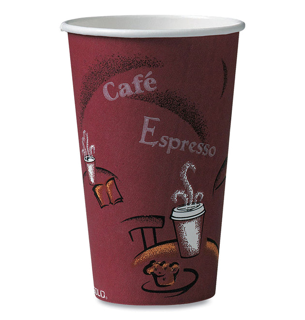 Paper Hot Drink Cups in Bistro Design, 16 oz, Maroon, 1,000/Carton