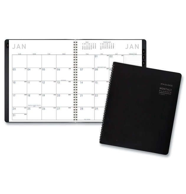 Contemporary Monthly Planner, Premium Paper, 11 x 9, Black Cover, 12-Month (Jan to Dec): 2024