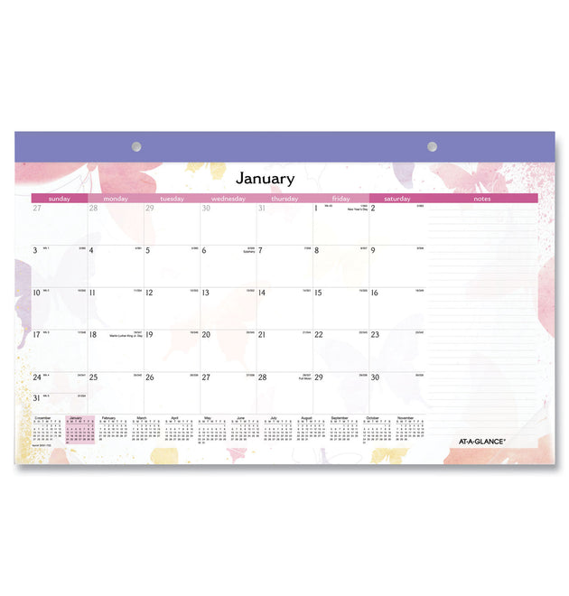 Watercolors Monthly Desk Pad Calendar, Watercolor Artwork, 17.75 x 11, White Sheets, Purple Binding, 12-Month (Jan-Dec): 2024