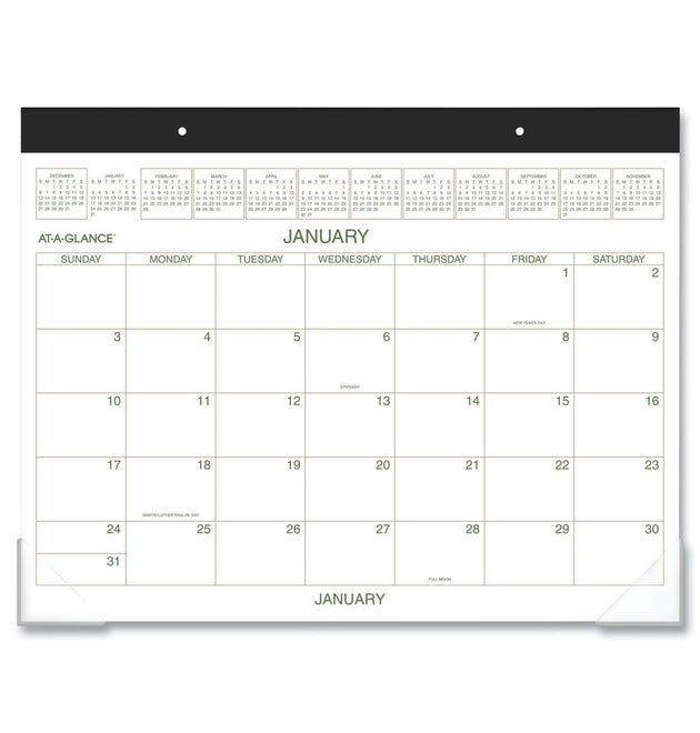 Two-Color Desk Pad, 22 x 17, White Sheets, Black Binding, Clear Corners, 12-Month (Jan to Dec): 2024