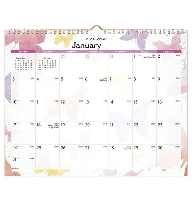 Watercolors Recycled Monthly Wall Calendar, Watercolors Artwork, 15 x 12, White/Multicolor Sheets, 12-Month (Jan-Dec): 2024