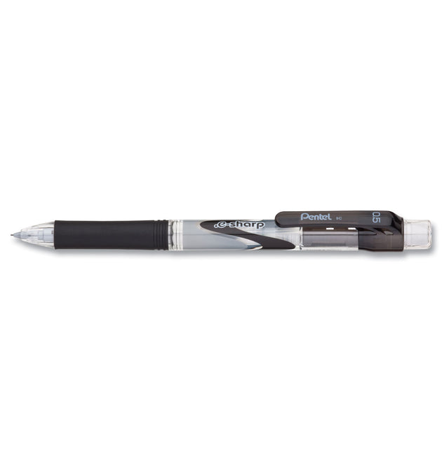 .e-Sharp Mechanical Pencil, 0.5 mm, HB (#2), Black Lead, Black Barrel, Dozen