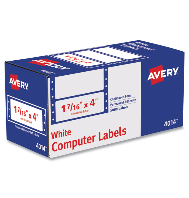 Dot Matrix Printer Mailing Labels, Pin-Fed Printers, 1.44 x 4, White, 5,000/Box