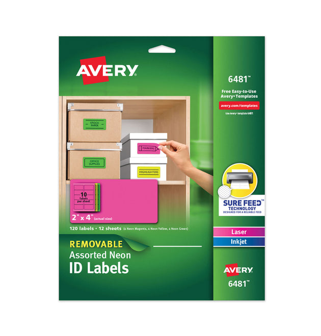 High-Vis Removable Laser/Inkjet ID Labels, 2 x 4, Asst. Neon, 120/Pack