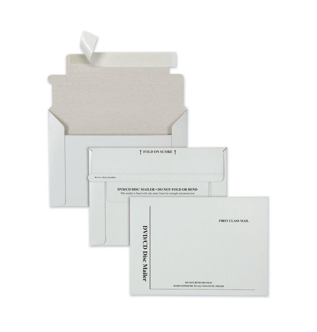 Disk/CD Foam-Lined Mailers for CDs/DVDs, Square Flap, Redi-Strip Adhesive Closure, 8.5 x 6, White, 25/Box