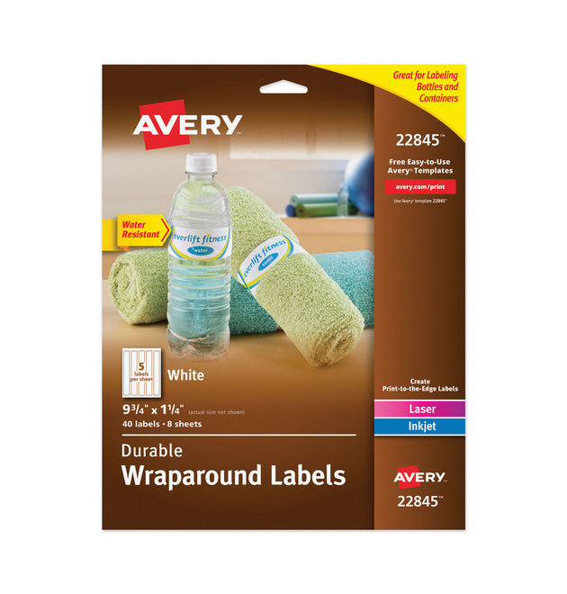 Water-Resistant Wraparound Labels w/ Sure Feed, 9.75 x 1.25, White, 40/Pack