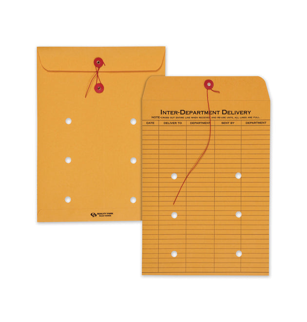 Brown Kraft String/Button Interoffice Envelope, #90, One-Sided Five-Column Format, 31-Entries, 9 x 12, Brown Kraft, 100/CT