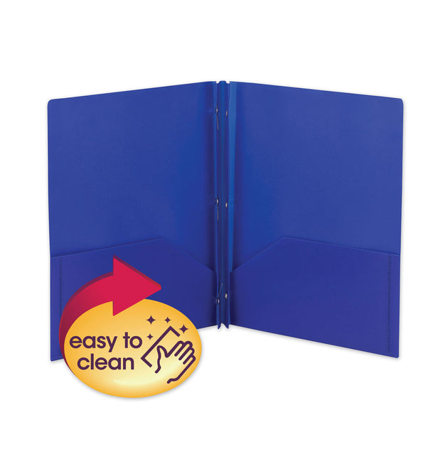 Poly Two-Pocket Folder with Fasteners, 180-Sheet Capacity, 11 x 8.5, Blue, 25/Box