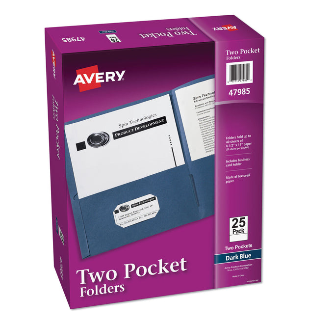 Two-Pocket Folder, 40-Sheet Capacity, 11 x 8.5, Dark Blue, 25/Box