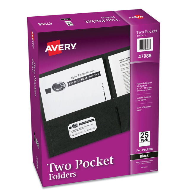 Two-Pocket Folder, 40-Sheet Capacity, 11 x 8.5, Black, 25/Box