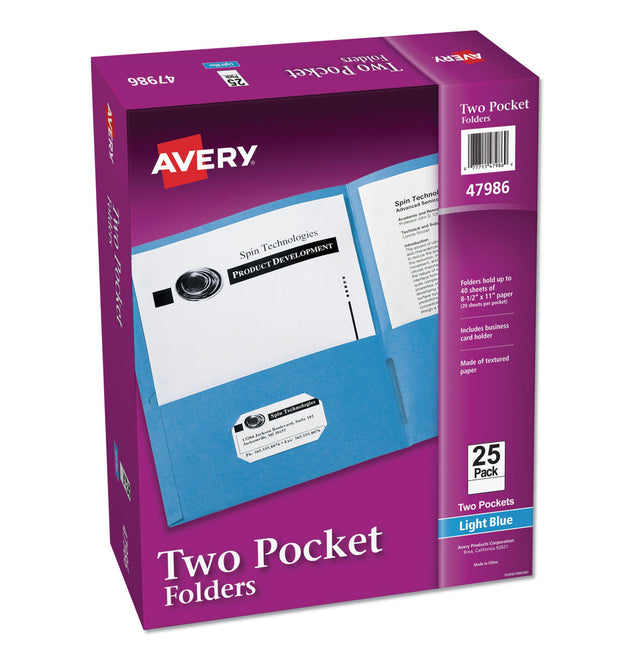 Two-Pocket Folder, 40-Sheet Capacity, 11 x 8.5, Light Blue, 25/Box