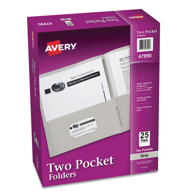 Two-Pocket Folder, 40-Sheet Capacity, 11 x 8.5, Gray, 25/Box