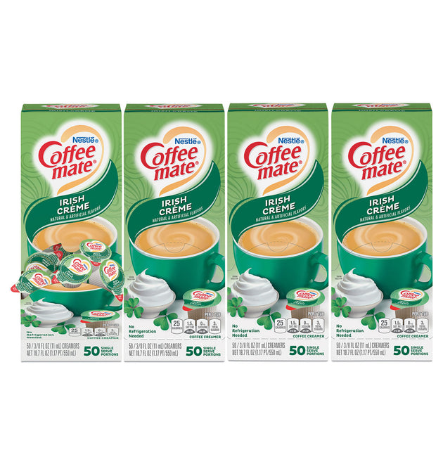 Liquid Coffee Creamer, Irish Creme, 0.38 oz Mini Cups, 50/Box, 4 Boxes/Carton, 200 Total/Carton