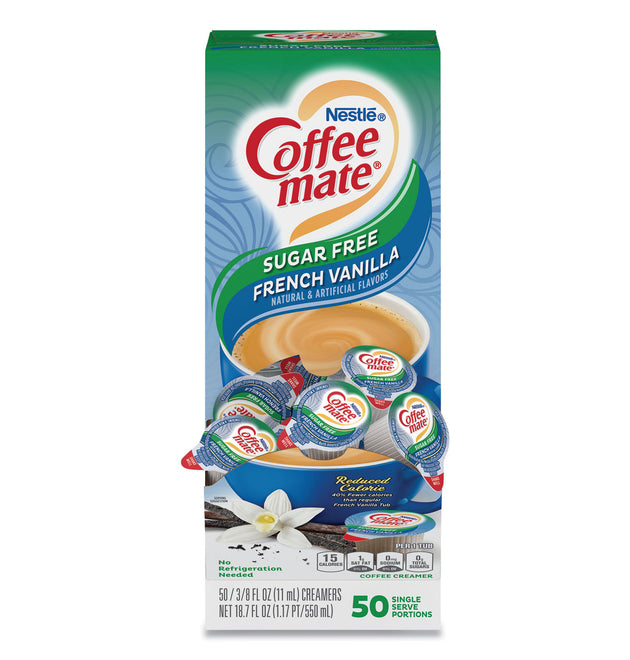 Liquid Coffee Creamer, Sugar Free French Vanilla, 0.38 oz Mini Cups, 50/Box