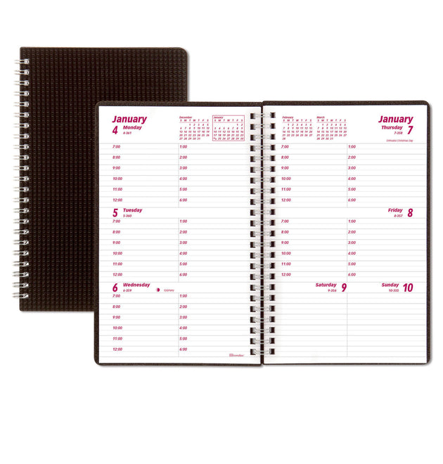 DuraFlex Weekly Planner, 8 x 5, Black Cover, 12-Month (Jan to Dec): 2024