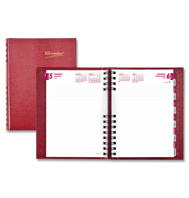 CoilPro Ruled Daily Planner, 8.25 x 5.75, Red Cover, 12-Month (Jan to Dec): 2024