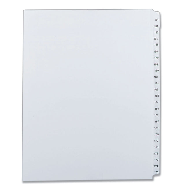 Preprinted Legal Exhibit Side Tab Index Dividers, Allstate Style, 25-Tab, 151 to 175, 11 x 8.5, White, 1 Set