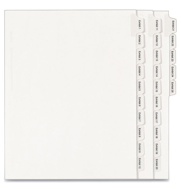 Preprinted Legal Exhibit Side Tab Index Dividers, Allstate Style, 25-Tab, Exhibit 1 to Exhibit 25, 11 x 8.5, White, 1 Set