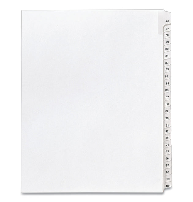 Preprinted Legal Exhibit Side Tab Index Dividers, Allstate Style, 25-Tab, 76 to 100, 11 x 8.5, White, 1 Set, (1704)