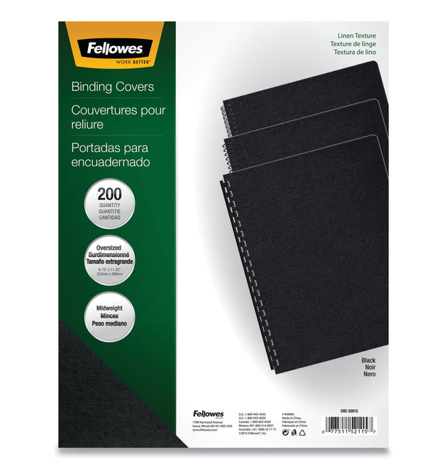 Expressions Linen Texture Presentation Covers for Binding Systems, Black, 11.25 x 8.75, Unpunched, 200/Pack