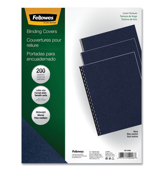 Expressions Linen Texture Presentation Covers for Binding Systems, Navy, 11 x 8.5, Unpunched, 200/Pack