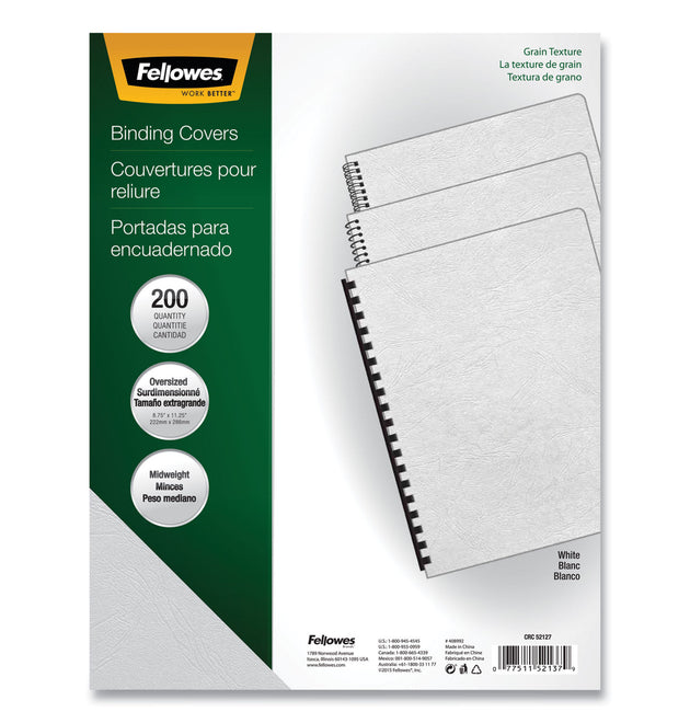 Expressions Classic Grain Texture Presentation Covers for Binding Systems, White, 11.25 x 8.75, Unpunched, 200/Pack