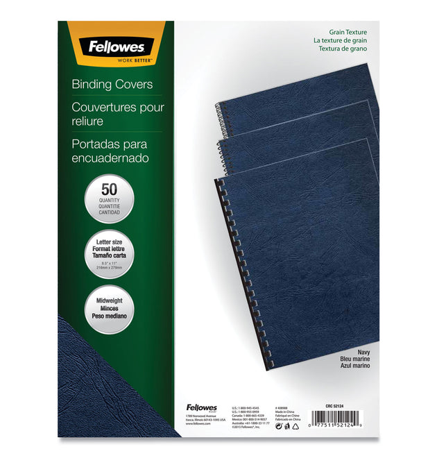 Classic Grain Texture Binding System Covers, 11 x 8.5, Navy, 50/Pack