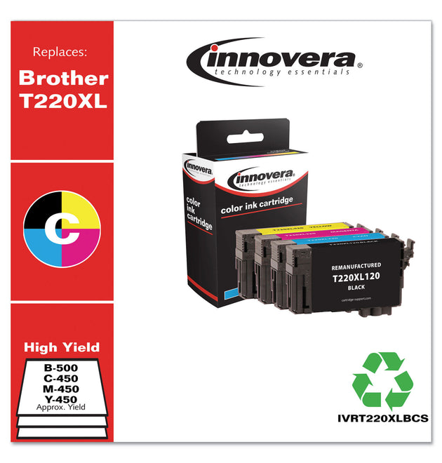 Remanuf. Black/Cyan/Magenta/Yellow Ink, Replacement f/T220XL (T220XL120/220/320/420), 500/450 Page-Yield