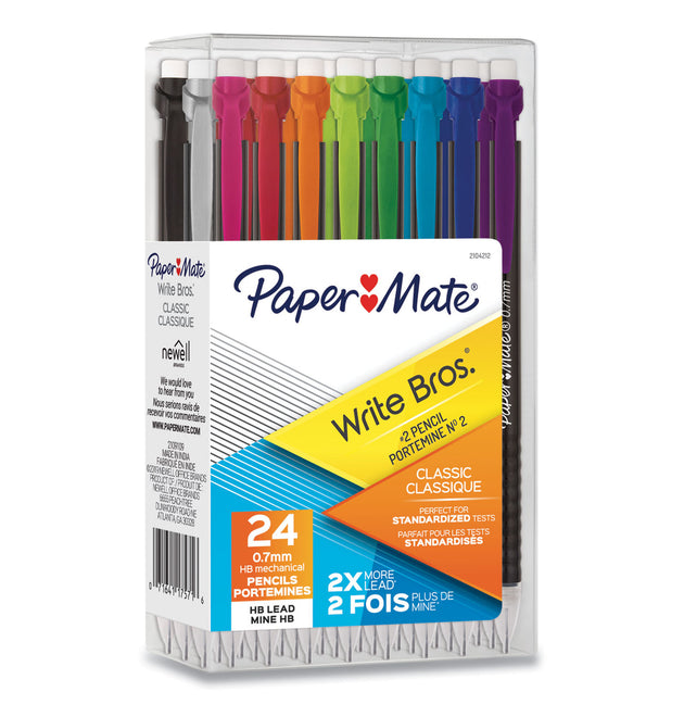 Write Bros Mechanical Pencil, 0.7 mm, HB (#2), Black Lead, Assorted Barrel Colors, 24/Pack