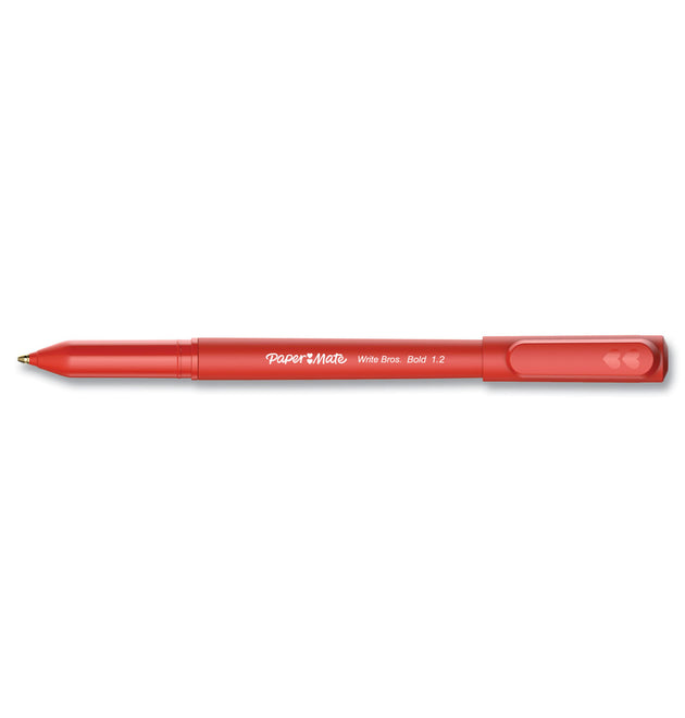 Write Bros. Ballpoint Pen, Stick, Bold 1.2 mm, Red Ink, Red Barrel, Dozen