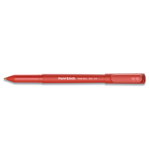 Write Bros. Ballpoint Pen, Stick, Fine 0.8 mm, Red Ink, Red Barrel, Dozen