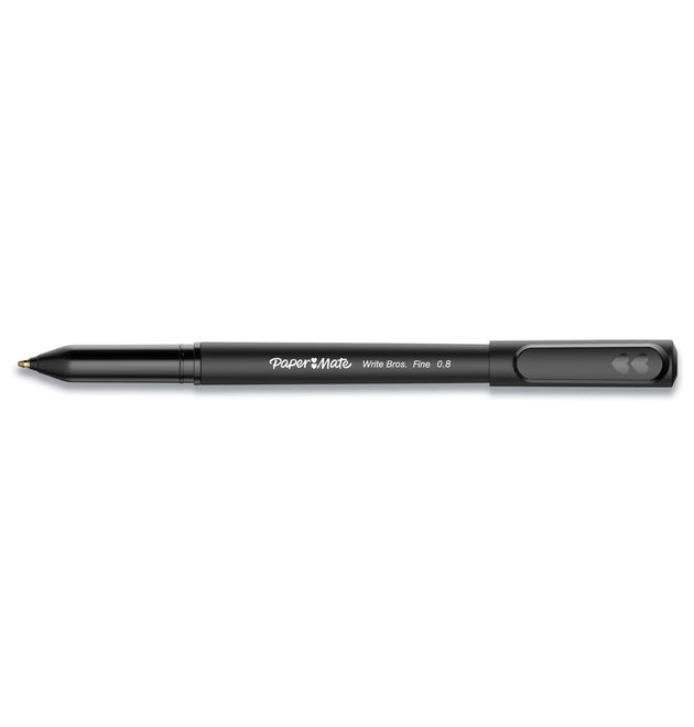 Write Bros. Ballpoint Pen, Stick, Fine 0.8 mm, Black Ink, Black Barrel, Dozen