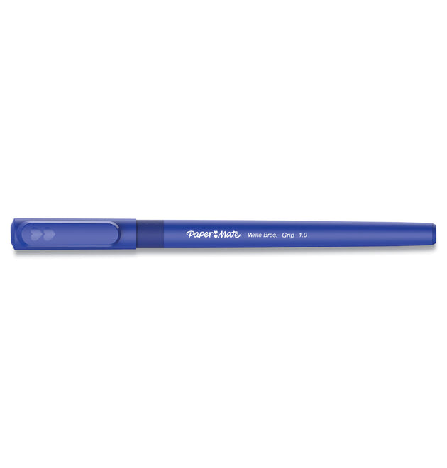 Write Bros. Grip Ballpoint Pen, Stick, Medium 1 mm, Blue Ink, Blue Barrel, Dozen