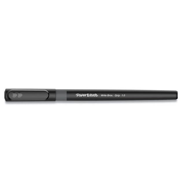 Write Bros. Grip Ballpoint Pen, Stick, Medium 1 mm, Black Ink, Black Barrel, Dozen