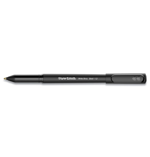 Write Bros. Ballpoint Pen, Stick, Bold 1.2 mm, Black Ink, Black Barrel, Dozen