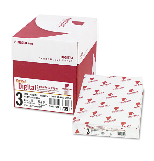 Fast Pack Carbonless 3-Part Paper, 8.5 x 11, White/Canary/Pink, 500 Sheets/Ream, 5 Reams/Carton