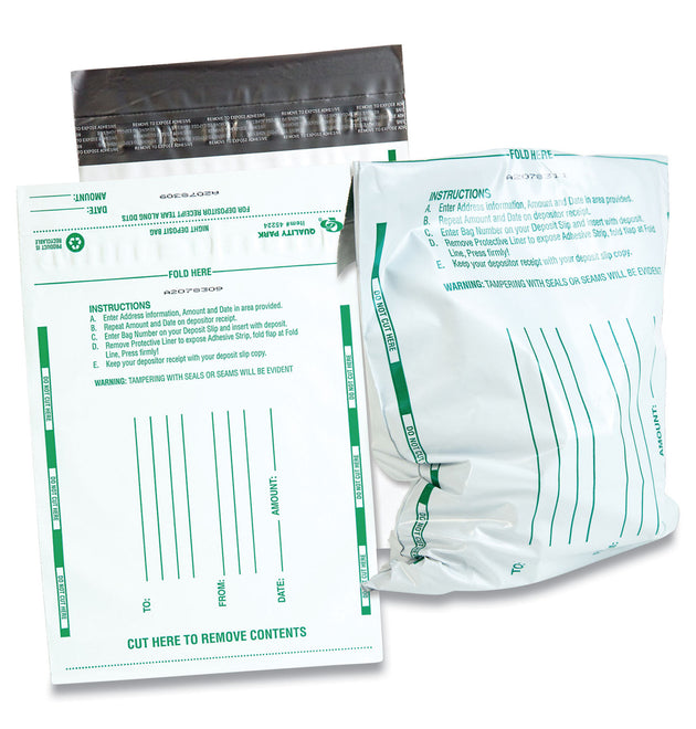 Poly Night Deposit Bags with Tear-Off Receipt, 8.5 x 10.5, White, 100/Pack