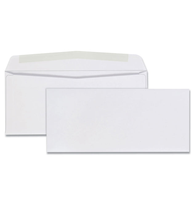 Business Envelope, #9, Commercial Flap, Diagonal Seam, Gummed Closure, 24 lb Bond Weight Paper, 3.88 x 8.88, White, 500/Box