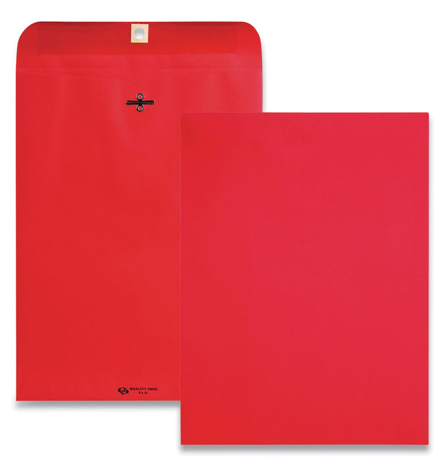 Clasp Envelope, 28 lb Bond Weight Paper, #90, Square Flap, Clasp/Gummed Closure, 9 x 12, Red, 10/Pack