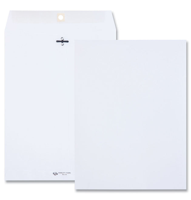 Clasp Envelope, 28 lb Bond Weight Paper, #90, Square Flap, Clasp/Gummed Closure, 9 x 12, White, 100/Box